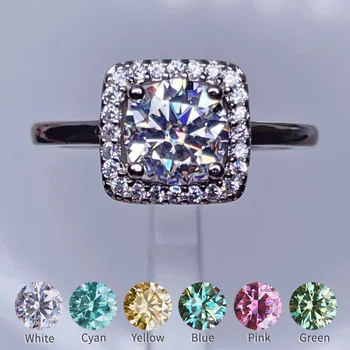 100% Настоящее кольцо с муассанитом из стерлингового серебра S925 пробы с бриллиантом в 1 карат для женщин