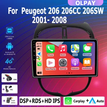 2 din Android 10 4G + 64G 8-ядерный автомобильный радио стерео мультимедийный плеер Carplay Автоматическая GPS навигация Без DVD для Peugeot 206 2001-2008