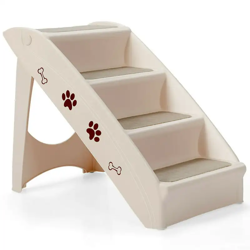 Пластиковая ПЭТ-лестница с 4 ступенями для маленьких собак и кошек, бежевая