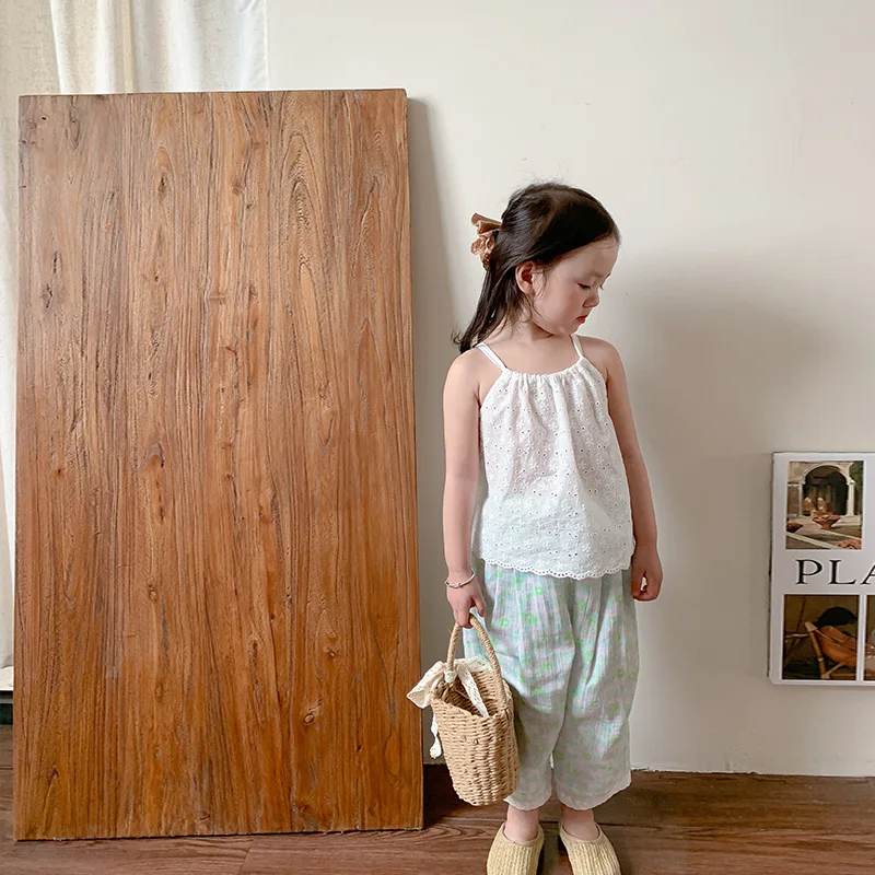 Детские брюки с корейским принтом, двухслойные брюки для девочек, Детские Тонкие Летние дышащие Повседневные брюки 2023 г.