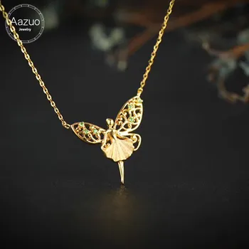 Aazuo Настоящее желтое золото 18 Карат, натуральный изумруд, ожерелье с подвеской без феи, подаренное для женщин на свадьбу, помолвку, Au750