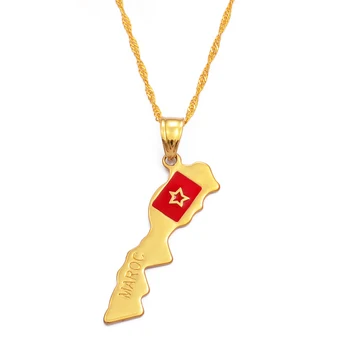 Anniyo Королевство Марокко карта кулон ожерелье женский золотой цвет Ювелирные изделия Le Royaume du Maroc Национальный флаг #201310