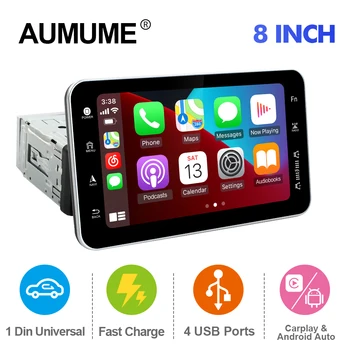 AUMUME 1 DIN Автомобильный радиоприемник Android 10 с 8-дюймовым экраном, Универсальный автомобильный мультимедийный Аудиоплеер, GPS-навигация, Carplay Android Auto
