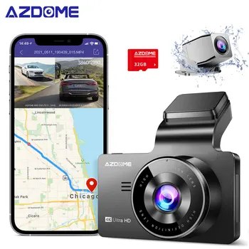 AZDOME 4K WiFi Автомобильный Видеорегистратор с 8-мегапиксельной камерой 4K 2160P UHD Видео Автомобильные Записи GPS Dash Cam WDR Супер Ночного Видения 24H Парковочный Монитор