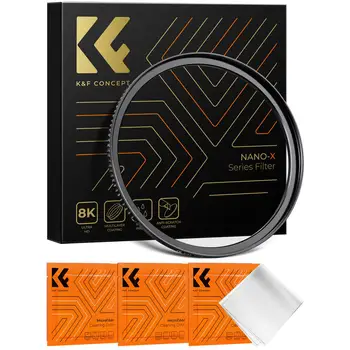 K & F Concept Переходное кольцо для фильтра из латуни диаметром 49-82 мм, повышающее кольцо, совместимое со всеми фильтрами для объективов фотоаппаратов диаметром 49-82 мм, с 3 салфетками для чистки