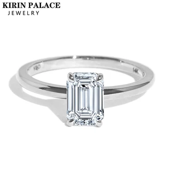 Kirin Palace 3-каратное кольцо с Муассанитом для Женщин из Белого/Желтого/Розового Золота 7*9 Изумрудной огранки D/VVS1 Solitaire Кольцо для Помолвки, Свадьбы