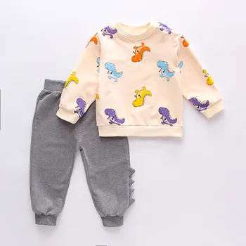 LZH 2022 Весенняя Одежда Для Новорожденных, Спортивный костюм для маленьких мальчиков, Детский костюм с Принтом Динозавра, Милые Комплекты из 2 предметов Для мальчиков, костюм 1-2-3-4 лет