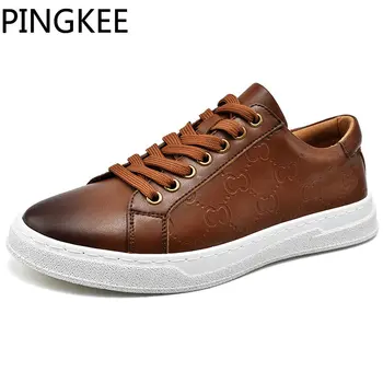 PINGKEE/ Легкая Мужская обувь на шнуровке для Мужчин, Удобная Мужская Повседневная Обувь, Мягкие Модные Мужские кроссовки, Кожаная мужская Обувь