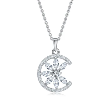 SGARIT Fine Jewelry Стерлинговое Серебро 925 Пробы, Белое Позолоченное Ожерелье с подвеской из Муассанита VVS1D, Ожерелье с Подсолнухом Для женщин