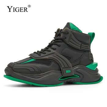 YIGER/мужская обувь Tide, Меха, обувь с высоким берцем, корейская версия модной обуви, кроссовки на толстой подошве, мужская повседневная обувь Tide в стиле панк