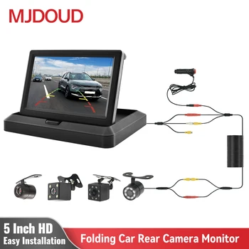 Автомобильная камера заднего вида MJDOUD с 5-дюймовым складным монитором, ЖК-экраном высокой четкости, светодиодной камерой заднего вида, простой установкой, системой парковки
