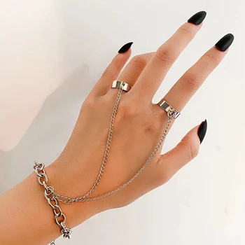 Винтажная цепочка Simplicity Ring Set 2 шт. с браслетом для женщин, открывающиеся кольца в стиле панк с бабочкой, ювелирные изделия на палец, Регулируемые кольца
