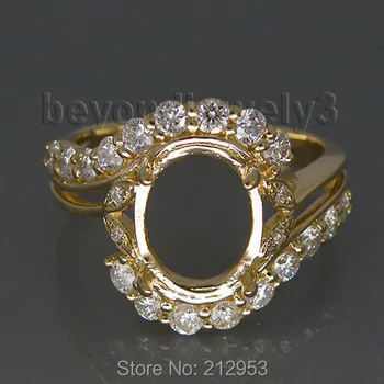 Винтажные овальные кольца из желтого золота 8x10 мм 14 карат с натуральным полумонтажом, юбилейные кольца G90647