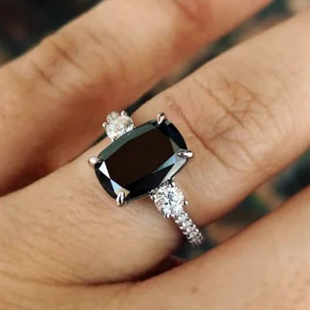 Винтажный металлический набор, кольцо с черным камнем, простое элегантное женское кольцо