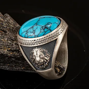 Винтажный мужской набор колец с ручной гравировкой Льва с Зеленым камнем, кольцо серебристого цвета