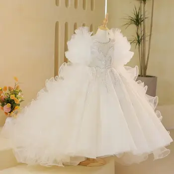 Высококачественное платье Принцессы ручной работы с жемчугом и блестками для девочек, детское платье для подиума, Свадебный бутик, вечернее платье L1869