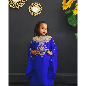 Голубое платье для девочек, новая специальная королевская детская Абайя, марокканская длинная рубашка, европейский и американский модный тренд