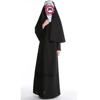 Горячий Сексуальный костюм Монахини Для взрослых женщин, платье для косплея с черным капюшоном на Хэллоуин, Карнавальное платье для Косплея, черный костюм