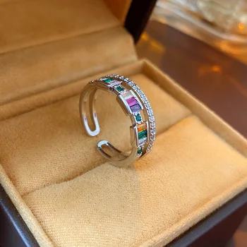 Двухцветное квадратное двойное кольцо с цирконием, открытое кольцо