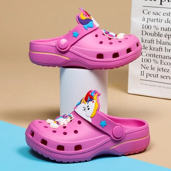 Детские сандалии, сабо для девочек, Роскошная дизайнерская летняя обувь, Тапочки на платформе из ЭВА, Розово-фиолетовые Модные сандалии для девочек 2023
