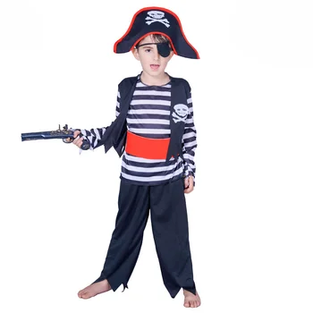Детский Мужской Костюм Пирата в полоску, Маскарадный костюм для выступлений на сцене, костюм для Косплея на Хэллоуин, Живой Косплей