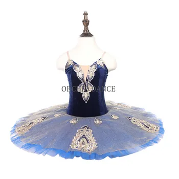 Дешевые Детские Костюмы для девочек, Изготовленный на заказ Размер, 7 слоев Сценической одежды, темно-синие балетные костюмы-пачки