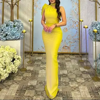 Желтые длинные платья для выпускного вечера с высоким вырезом Вечерние платья Специальное банкетное клубное вечернее платье Vestidos De Fiesta