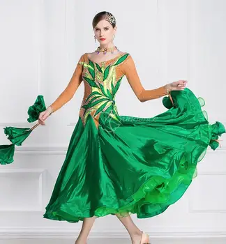 женское бальное платье, бальные платья для танцев, бальное платье для соревнований, лайкра зеленая B-18400