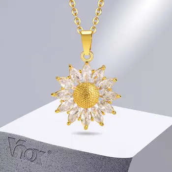 Женское ожерелье с подвеской в виде подсолнуха Vnox, блестящие лепестки из кубического циркония AAA, золотой шейный воротник