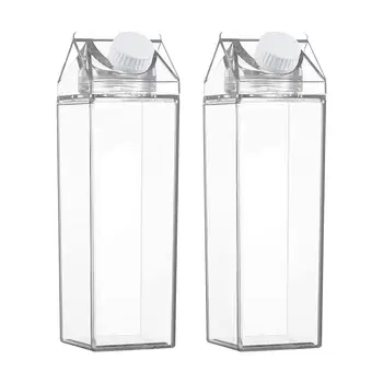 Квадратные прозрачные бутылки для воды, Портативный Квадратный кувшин для грудного молока, 2 шт., многоразовая герметичная бутылка для воды, кувшин, чашка для питья, Молочный сок