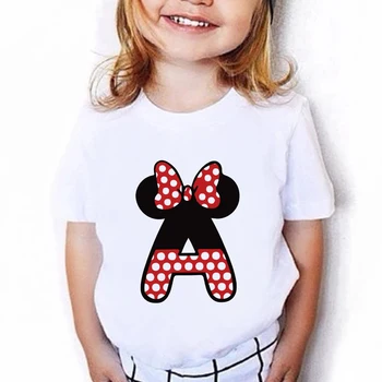 Комбинация букв с Пользовательским именем, Детская футболка Высокого качества, шрифт Disney Minnie Mouse A B C D E F G, Детская футболка с коротким рукавом