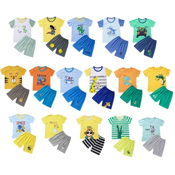 Комплект Одежды для маленьких мальчиков 2021 г., Летняя хлопковая футболка и шорты, комплекты спортивного костюма, Детские пижамы с милыми героями мультфильмов, Костюм для сна