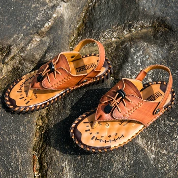 Летние сандалии, мужская пляжная обувь из искусственной кожи с острым носком, удобные дышащие повседневные сандалии Большого размера 38-48