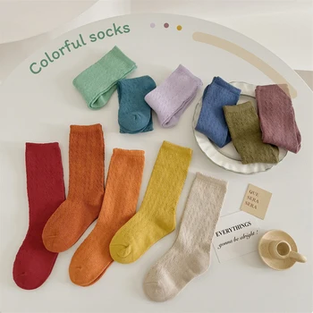 Летние Сетчатые носки ярких цветов Для мальчиков и девочек, гольфы до колена, Дышащие Детские длинные носки-трубочки, Детские школьные носки, повседневные детские носки