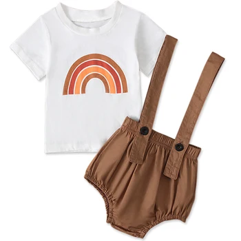 Летняя одежда из 2 предметов для маленьких девочек, Одежда для новорожденных, Повседневная Милая белая футболка с коротким рукавом + шорты, комплект одежды для младенцев BC362