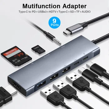 Многофункциональный адаптер USB-C Type-C для PD HDTV 4K SD/TF Card Reader Аудио концентратор для MacBook/iPad Pro/Huawei Mate 20 и т.д.