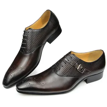 Модельная мужская обувь с острым носком на шнуровке, свадебные Оксфорды, деловые Туфли из натуральной кожи, Банкетная вечеринка для мужчин, модная роскошь