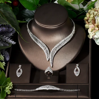 Модный супер роскошный свадебный комплект ожерелья AAA CZ Белого цвета, Африканские свадебные бусы из кубического циркония, ювелирные наборы для невест S-040