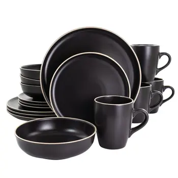 Набор круглой керамической посуды Serenade из 16 предметов черного цвета