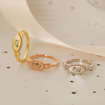Необычное кольцо из стерлингового серебра 925 Пробы с цветком 12 Месяцев Рождения, 18-каратные позолоченные кольца, гравировальный штамп, подарки для жены, Подруги, ювелирные изделия