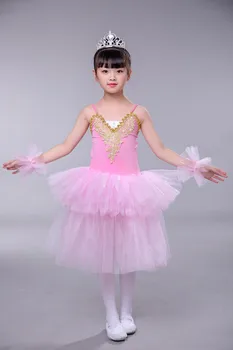 Новая детская балетная юбка длинная газовая юбка-пачка на подтяжках детская розовая юбка-пачка