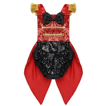 Новый Детский костюм для ролевых игр в Цирке для маленьких девочек, комбинезон без рукавов с блестками и бантом на Хэллоуин, праздничное платье для Косплея
