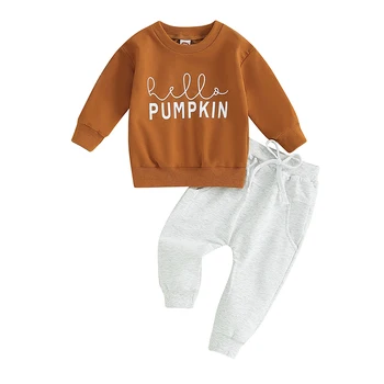 Осенне-зимняя одежда для маленьких мальчиков из 2 предметов, костюм Маленького чувака, Толстовки с длинными рукавами и буквенным принтом, Брюки, Комплект одежды из 2 предметов