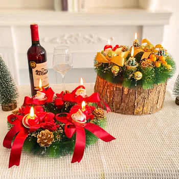 Рождественский подсвечник Красный искусственный с травой, Мини-Рождественский венок для свечи на столбе, декор рождественского праздничного стола