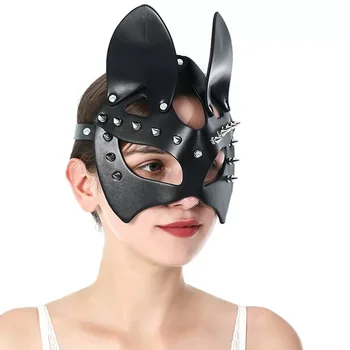 Сексуальная маска лисы с острой заклепкой в стиле панк на Хэллоуин, Кошачья мордочка, полумаска для ночного клуба, маска для выпускного вечера для взрослых