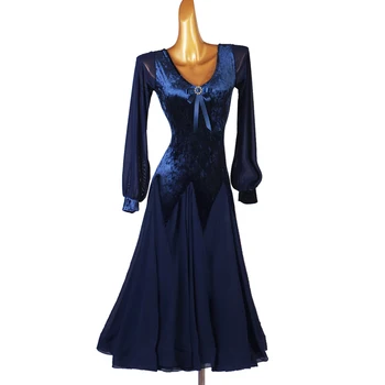 Современное платье для бальных танцев с длинным рукавом, Элегантная Одежда для занятий вальсом с большими колебаниями, Одежда для Латиноамериканских соревнований, Сшитая на заказ DQL4649