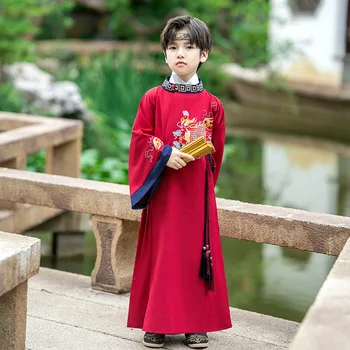 Старинный студенческий китайский традиционный костюм с вышивкой, весна-осень, винтажный сценический костюм Hanfu для мальчиков, костюм для вечеринки в стиле Тан на день рождения