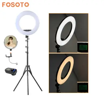 фотографическое Освещение fosoto FE-480II 96 Вт 480Led Двухцветная камера с Регулируемой Яркостью, Кольцевая лампа для Фотосъемки Телефона, Дистанционное Зеркало и Штатив
