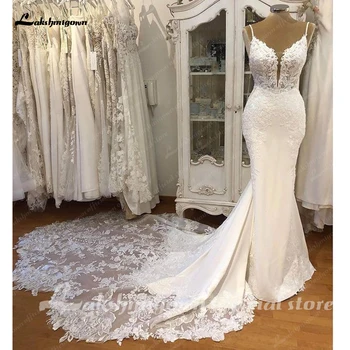 Халаты Lakshmigown, Атласное Свадебное платье на бретельках 2023, Халат Принцессы, Свадебное платье Русалки, Кружевные Свадебные платья