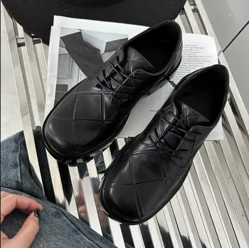 Черные мужские туфли-дерби на толстом каблуке, модная кожаная мужская официальная деловая обувь на шнуровке